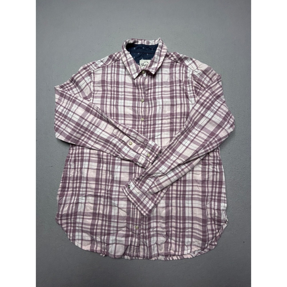 Jachs Girlfriend Shirt Rayon Polyester Plaid Purple White S Women